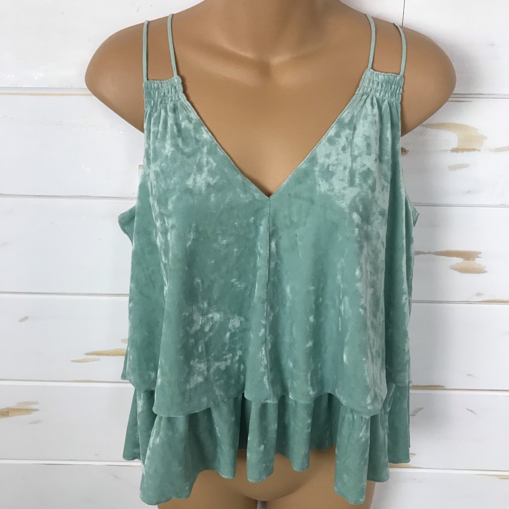 Aerie | Crushed Velvet Ruffled Tank Top